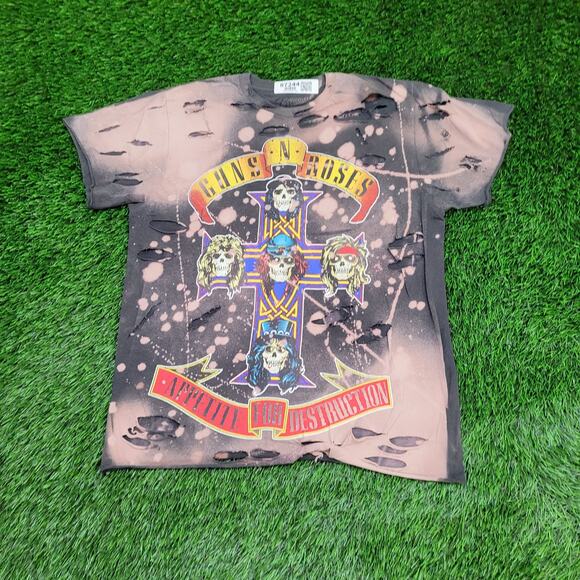 Guns-N-Roses Distressed Shirt Medium 20x24 Bleached Cropped - Picture 1 of 13